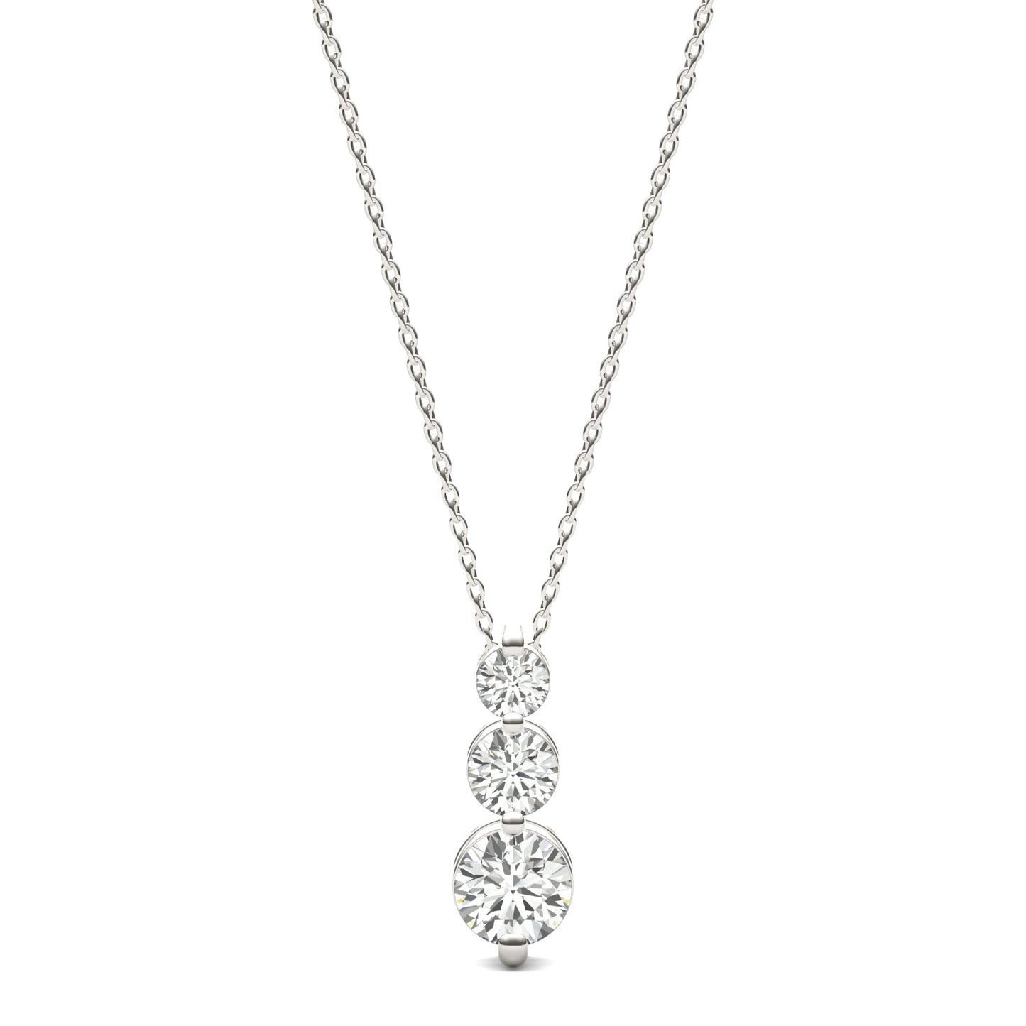 1.29 CTW Round Moissanite Three-Stone Drop Pendant