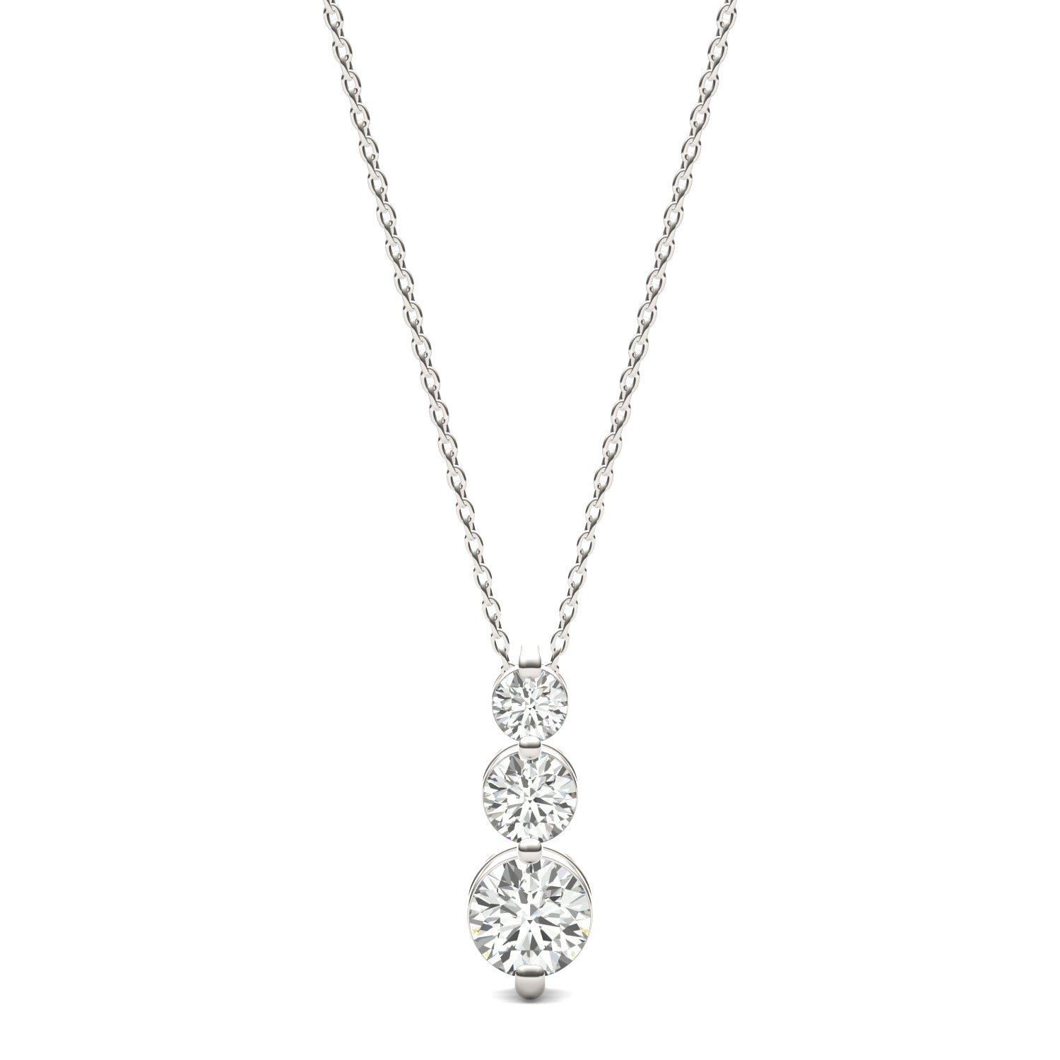 1.29 CTW Round Moissanite Three-Stone Drop Pendant