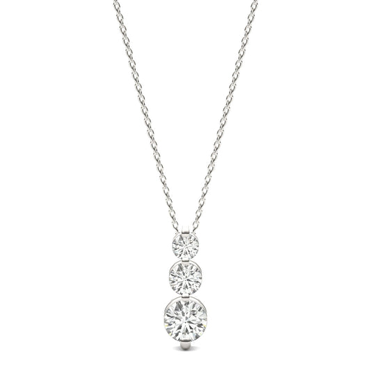 1.29 CTW Round Moissanite Three-Stone Drop Pendant