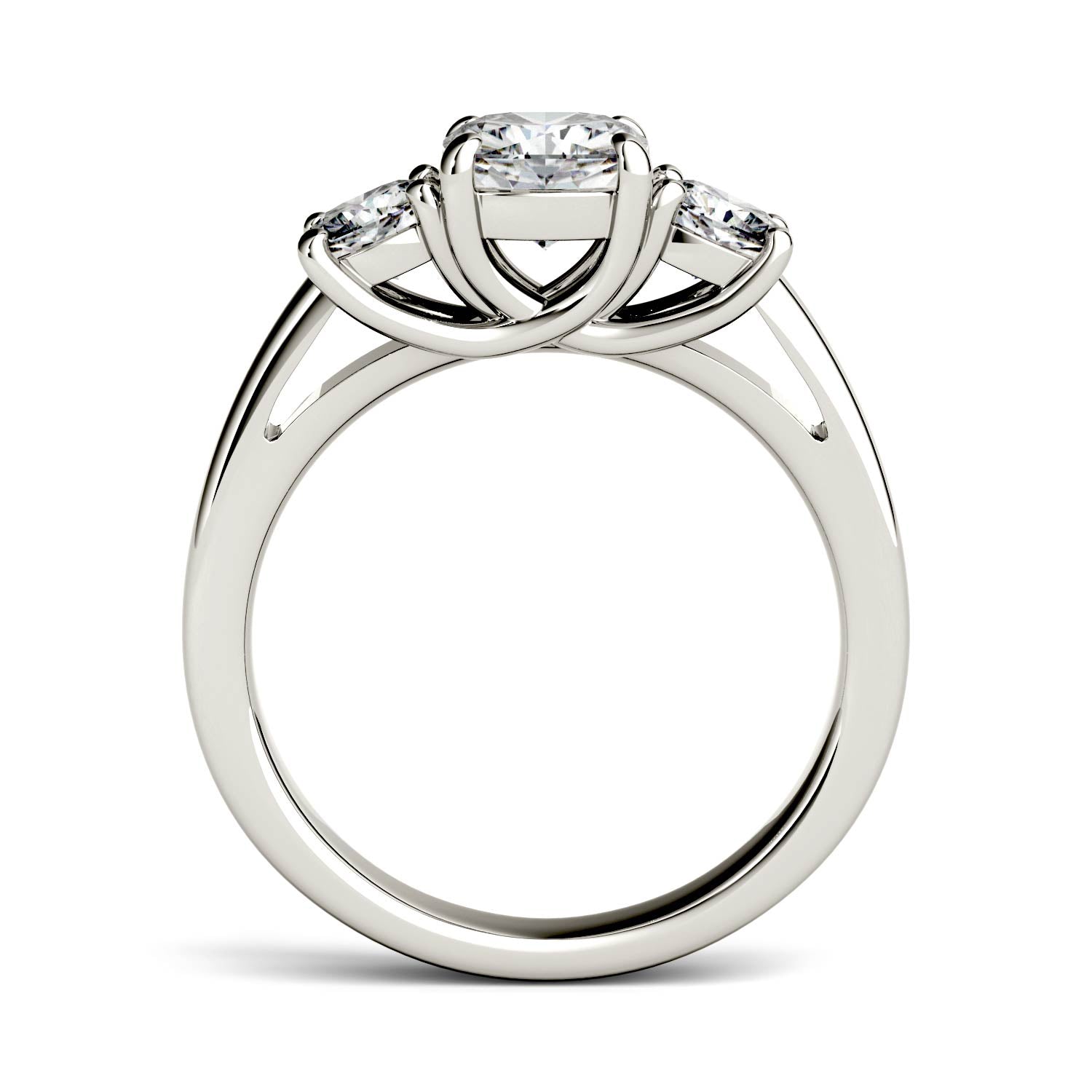 1.76 CTW DEW Cushion Moissanite Three Stone Ring