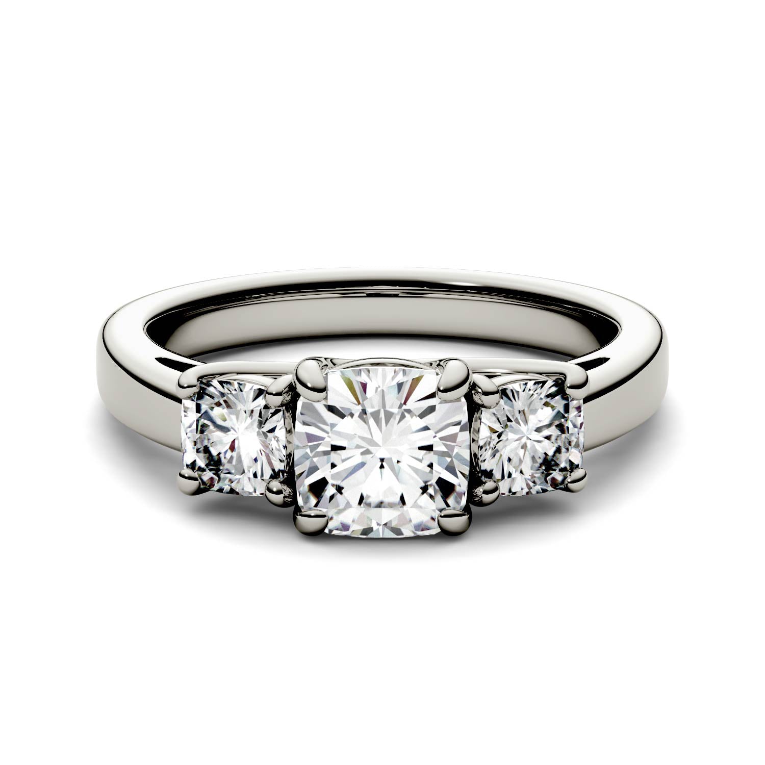 1.76 CTW DEW Cushion Moissanite Three Stone Ring