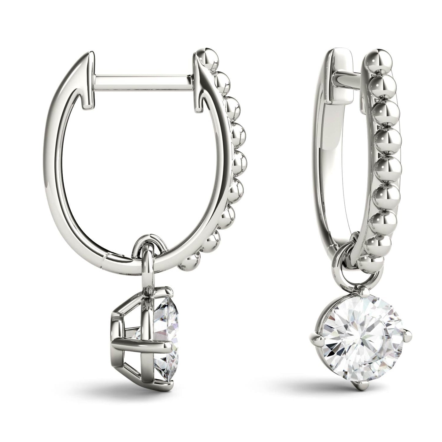 1.00 CTW DEW Round Moissanite Hoop Drop Earrings