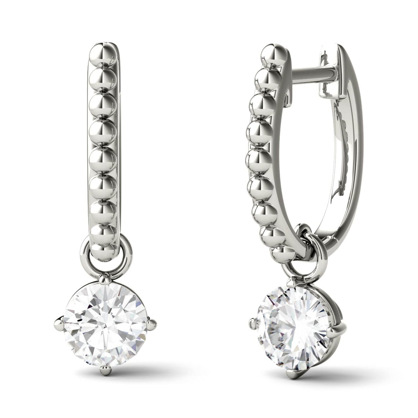 1.00 CTW DEW Round Moissanite Hoop Drop Earrings