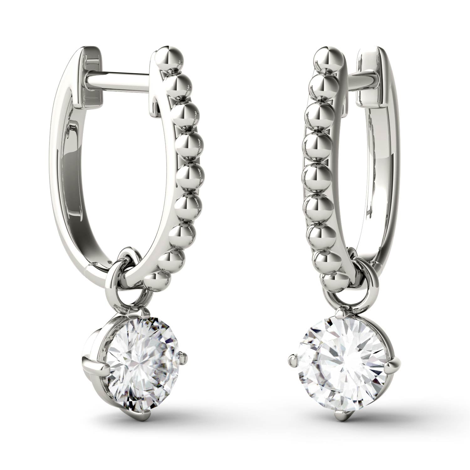 1.00 CTW DEW Round Moissanite Hoop Drop Earrings