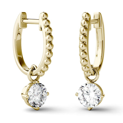 1.00 CTW DEW Round Moissanite Hoop Drop Earrings