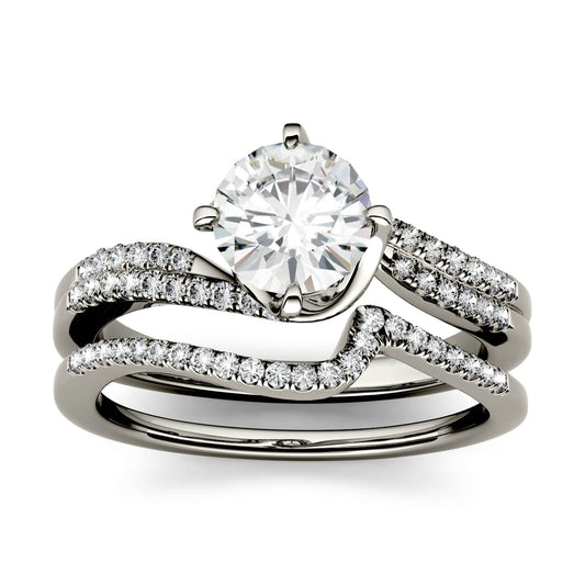 1.38 CTW Round Moissanite Bridal Set