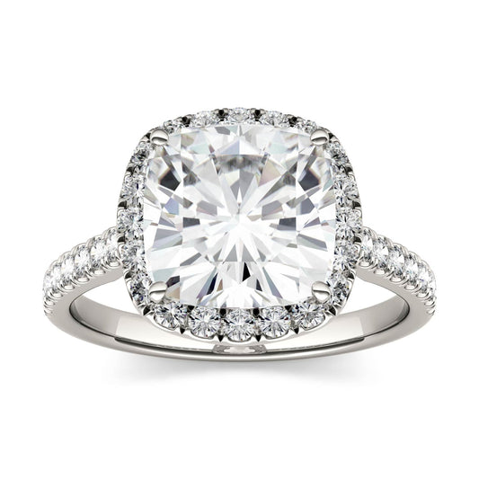 Moissanite Sterling Silver Cushion Solitaire Ring