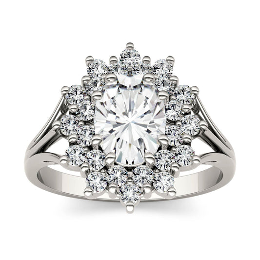 Moissanite Oval Halo Ring 1.98 CTW