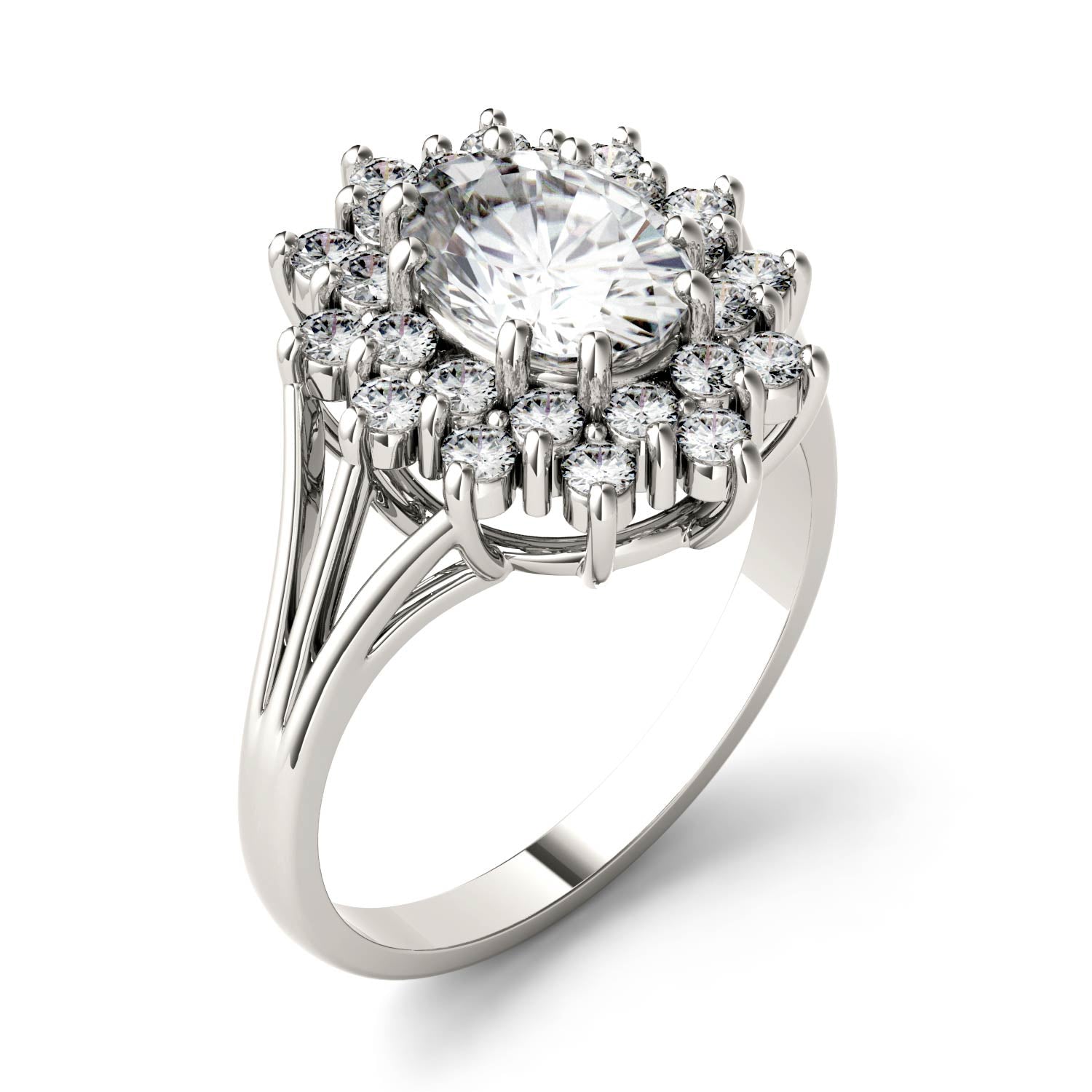 Moissanite Oval Halo Ring 1.98 CTW