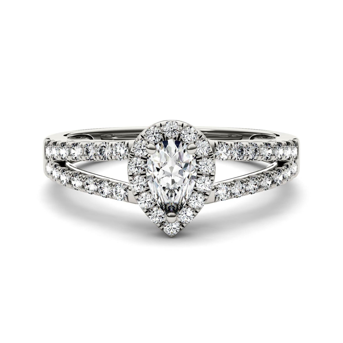 Moissanite Pear Halo Engagement Ring