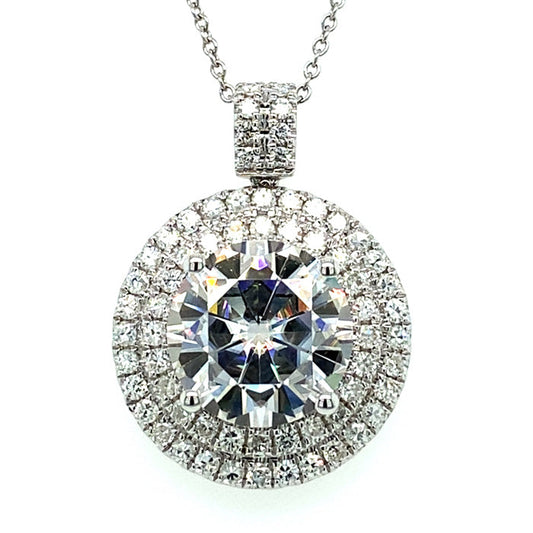 5.67 CTW Round Moissanite Double Halo Pendant