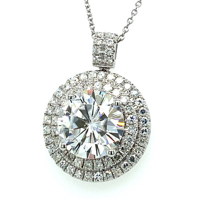 5.67 CTW Round Moissanite Double Halo Pendant