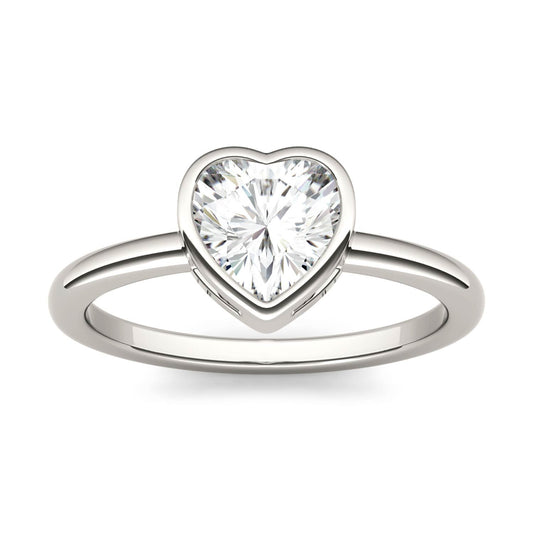 1.00 CTW DEW Heart Moissanite Bezel Solitaire Engagement Ring