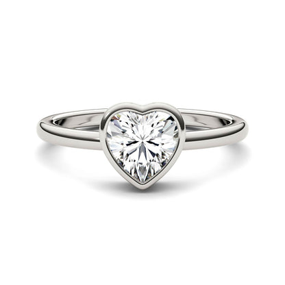 1.00 CTW DEW Heart Moissanite Bezel Solitaire Engagement Ring