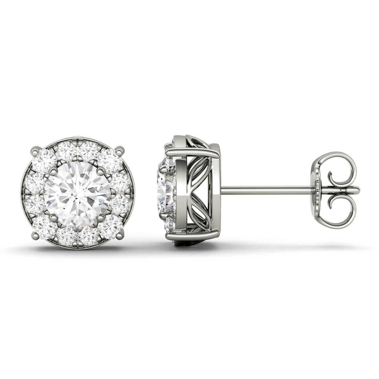 1.32 CTW DEW Round Moissanite Halo Stud Earrings