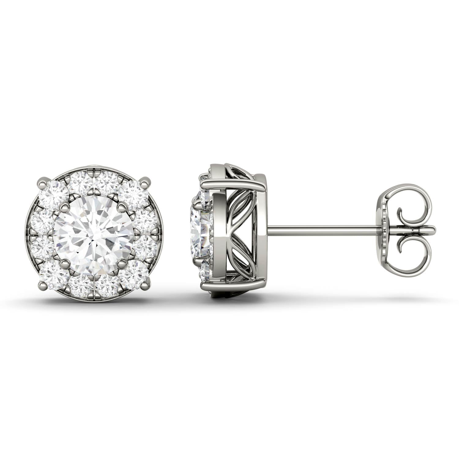 1.32 CTW DEW Round Moissanite Halo Stud Earrings