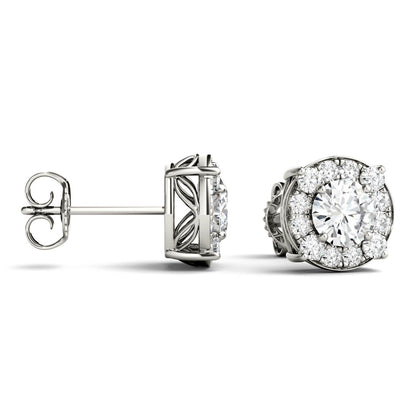 1.32 CTW DEW Round Moissanite Halo Stud Earrings