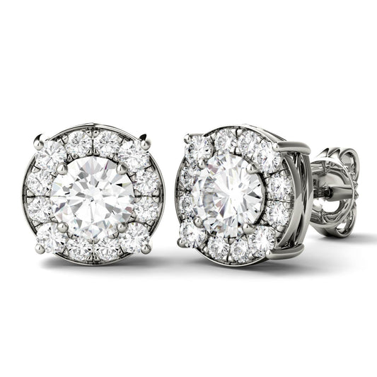 1.32 CTW DEW Round Moissanite Halo Stud Earrings