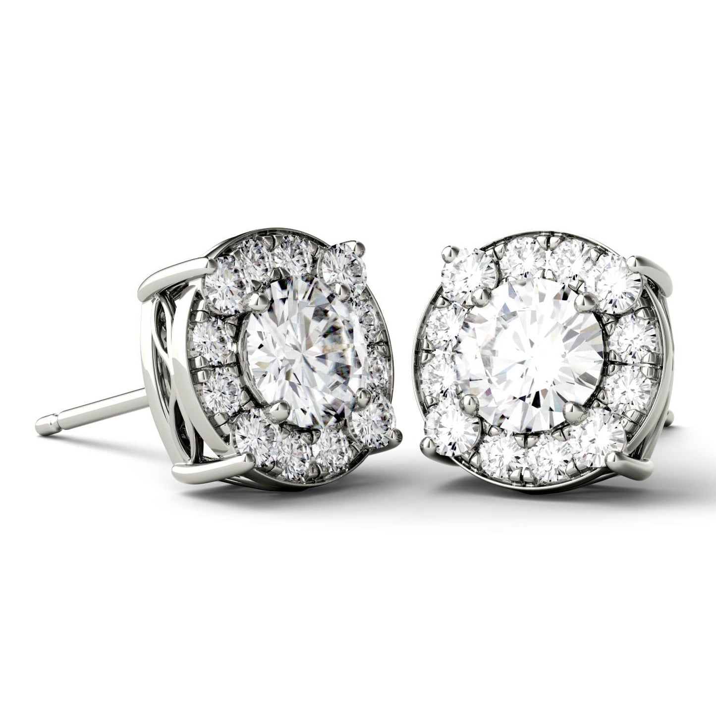 1.32 CTW DEW Round Moissanite Halo Stud Earrings