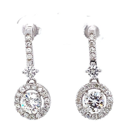 2.03 CTW Moissanite Halo Drop Earrings