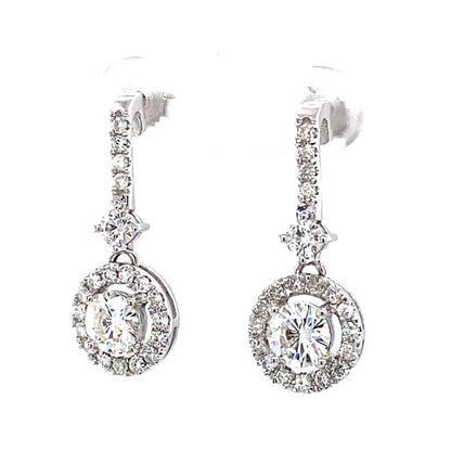 2.03 CTW Moissanite Halo Drop Earrings