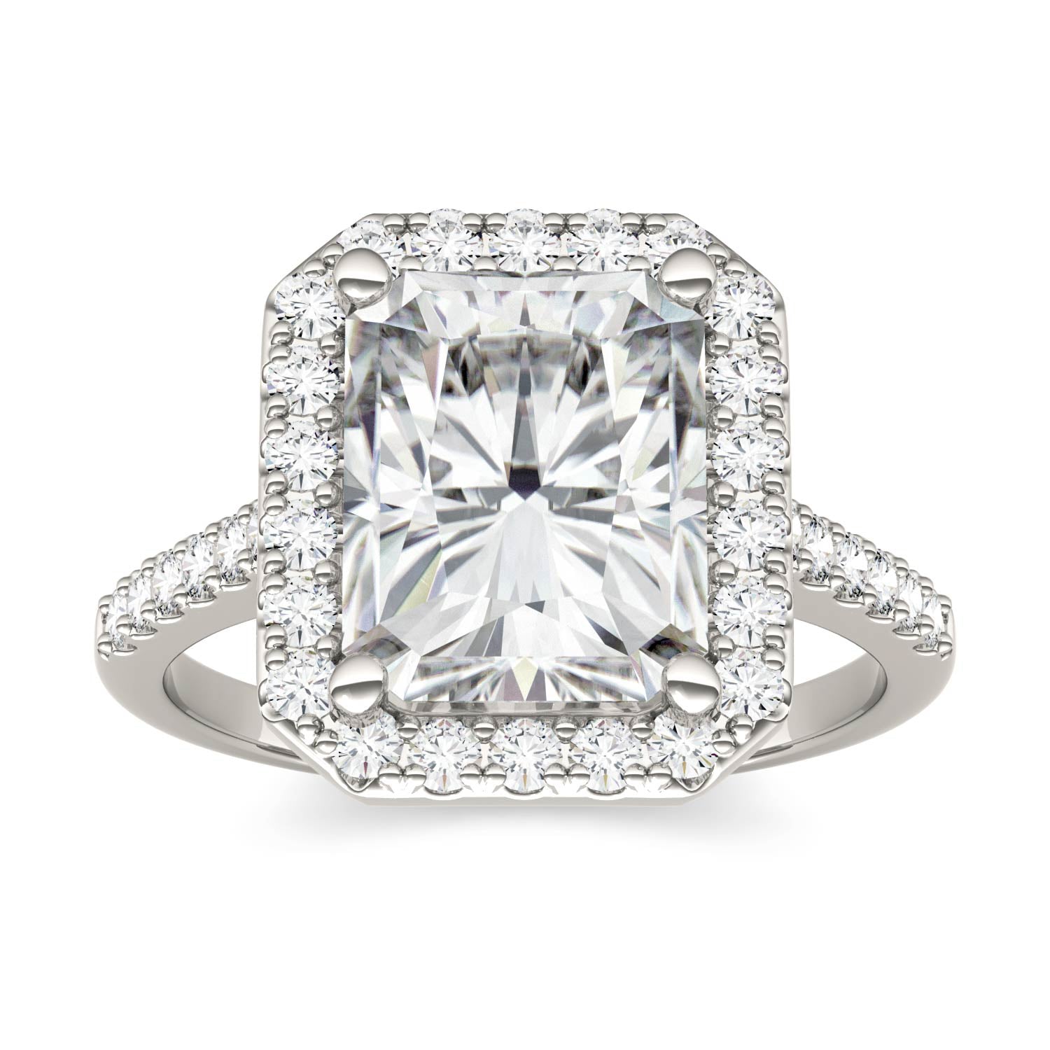 Moissanite White Gold Radiant Halo Ring