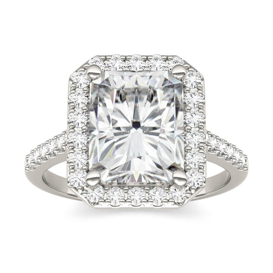 Moissanite White Gold Radiant Halo Ring