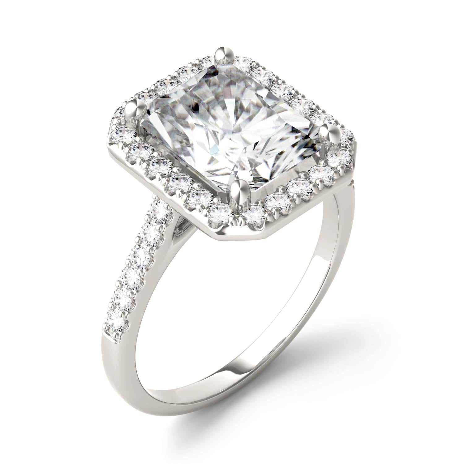 Moissanite White Gold Radiant Halo Ring