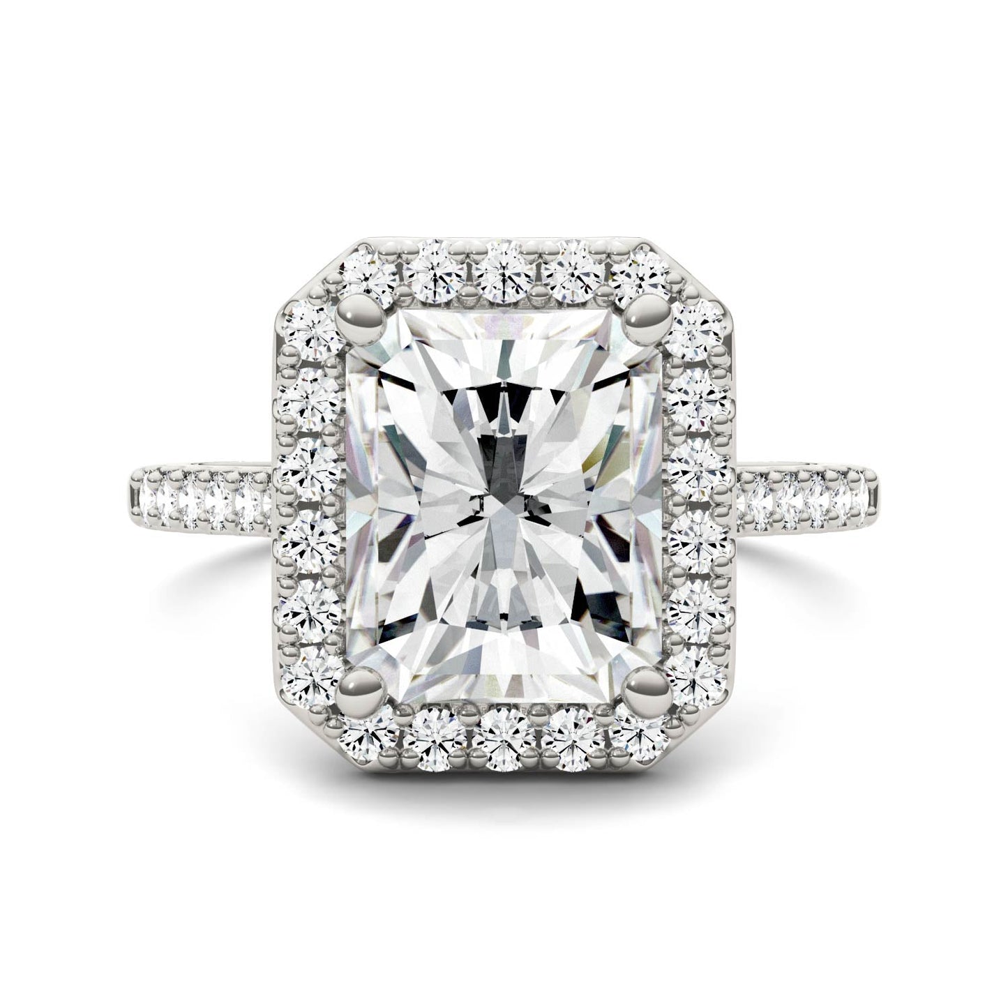 Moissanite White Gold Radiant Halo Ring