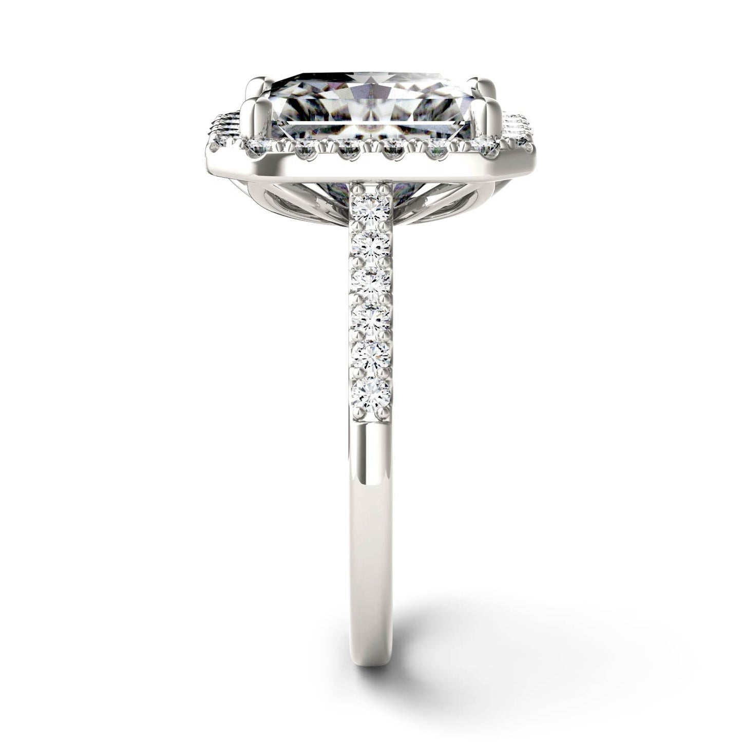 Moissanite White Gold Radiant Halo Ring