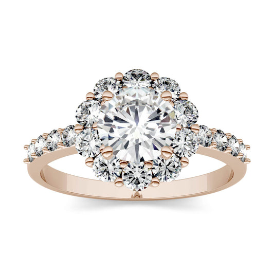 1.78 CTW DEW Round Moissanite Halo Ring