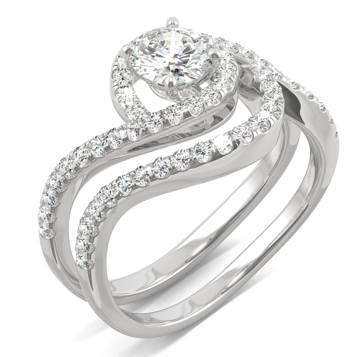 1.18 CTW Moissanite Bypass Halo Ring Set