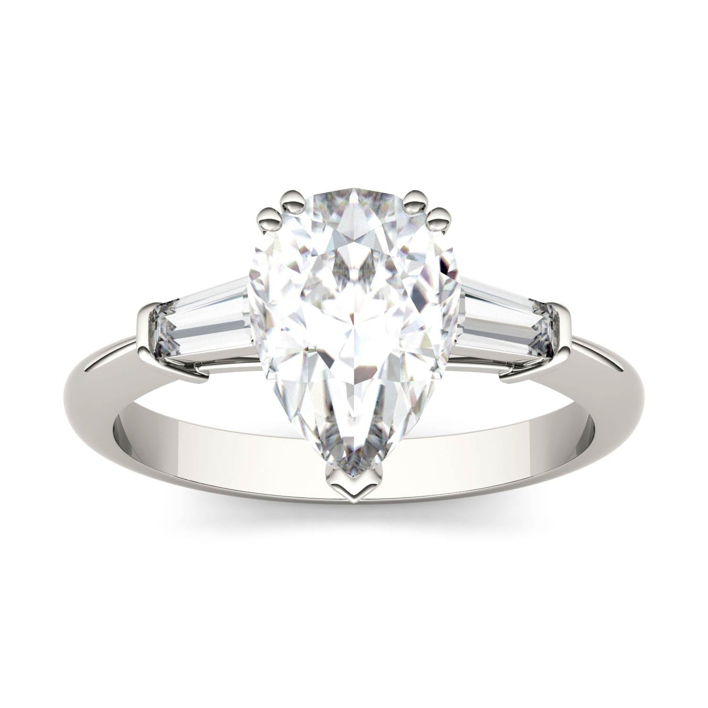 2.47 CTW Pear Moissanite Engagement Ring in 14K White Gold