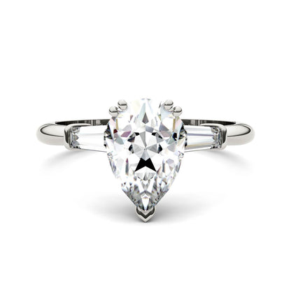 2.47 CTW Pear Moissanite Engagement Ring in 14K White Gold