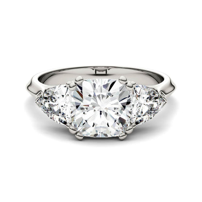 3CT Moissanite Cushion Three Stone Ring