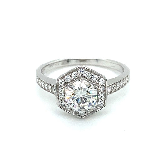 1.10 CTW Moissanite Geometric Halo Ring