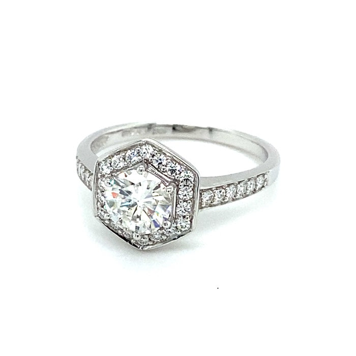 1.10 CTW Moissanite Geometric Halo Ring