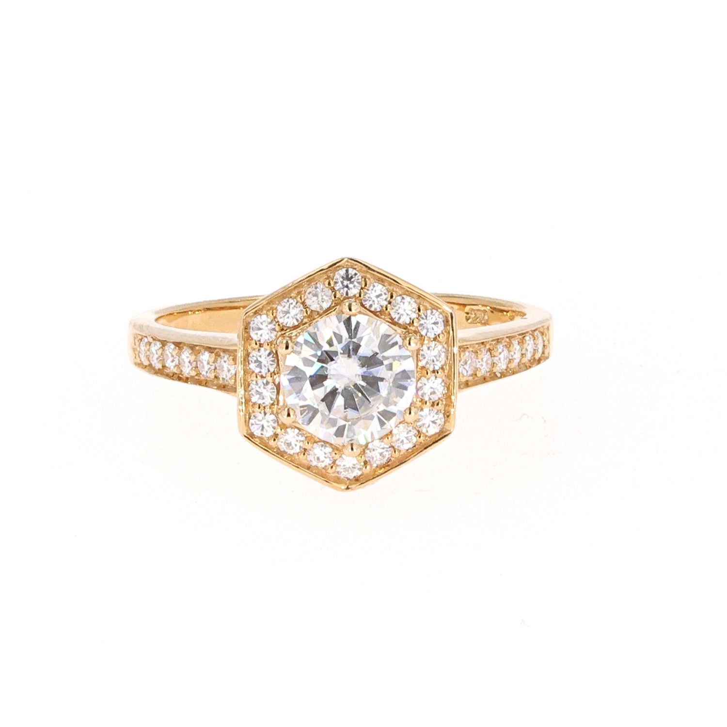 1.10 CTW Moissanite Geometric Halo Ring 14K Gold