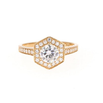 1.10 CTW Moissanite Geometric Halo Ring 14K Gold