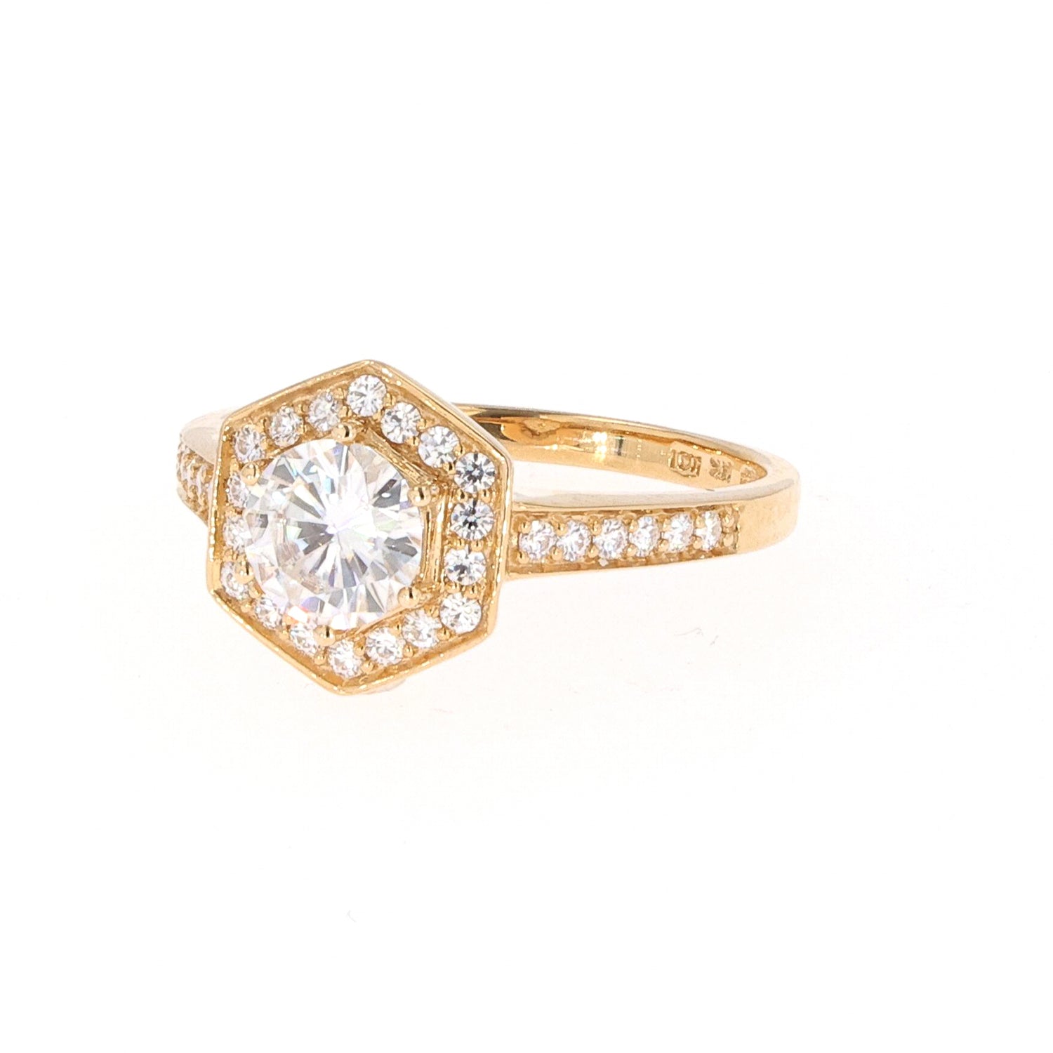 1.10 CTW Moissanite Geometric Halo Ring 14K Gold