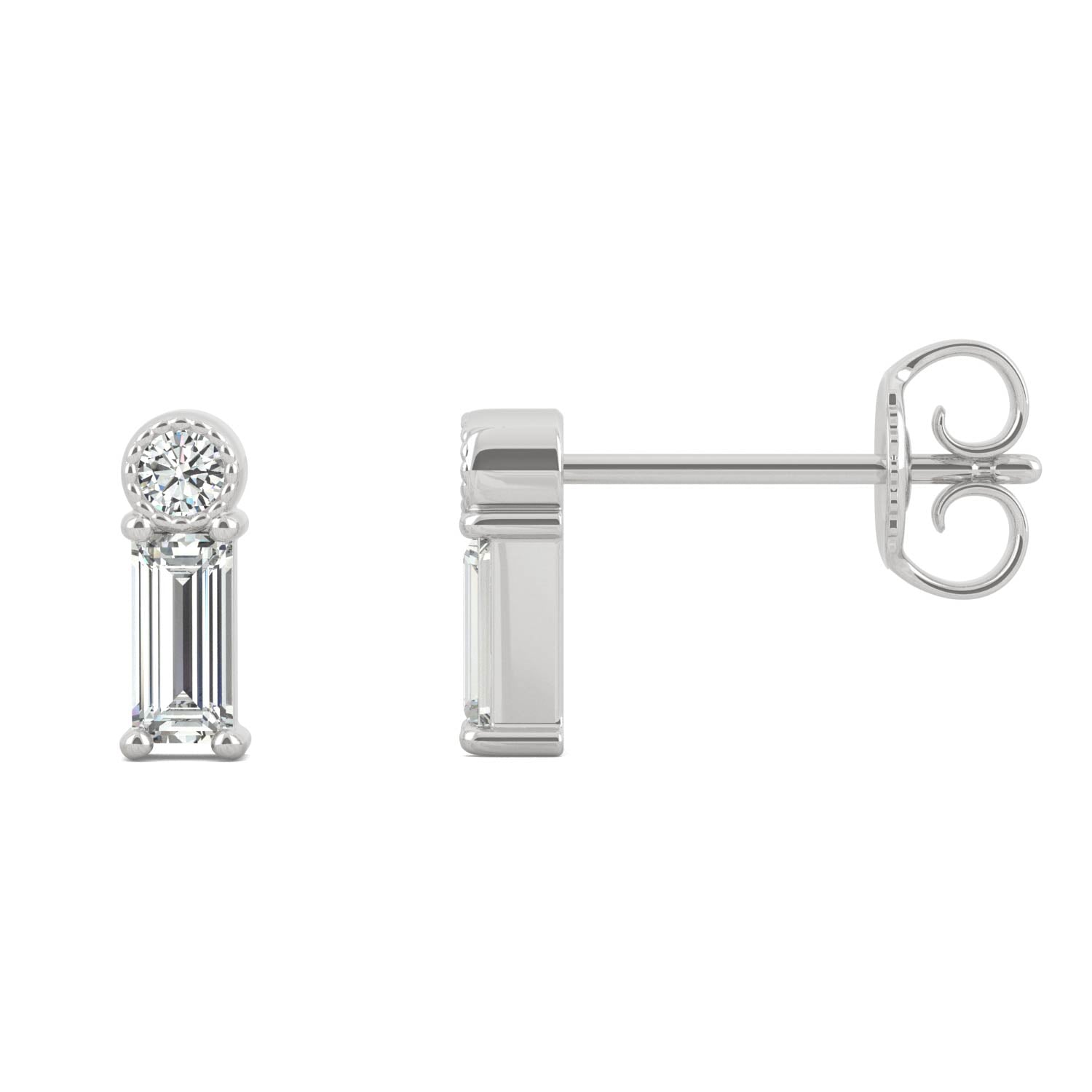 0.29 CTW Round Baguette Moissanite Earrings