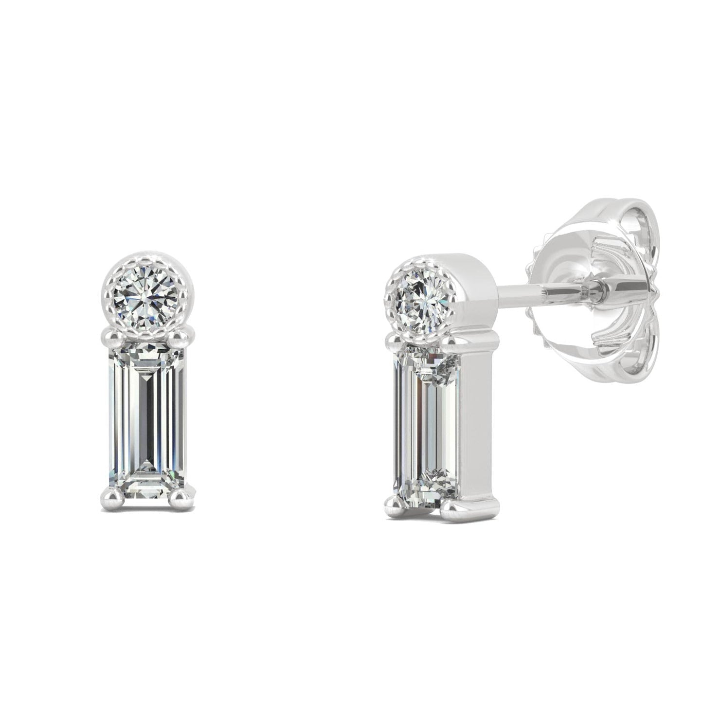 0.29 CTW Round Baguette Moissanite Earrings