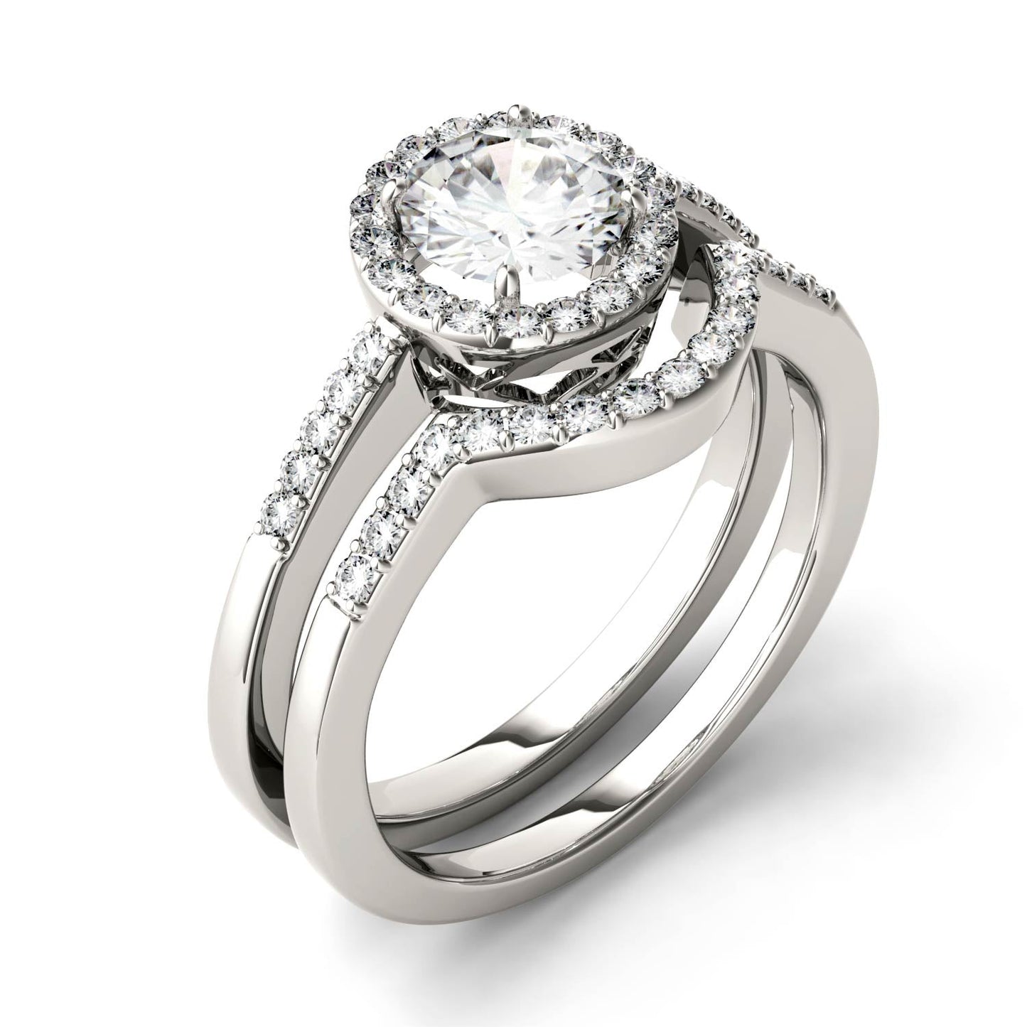 1.15 CTW DEW Round Moissanite Halo Ring