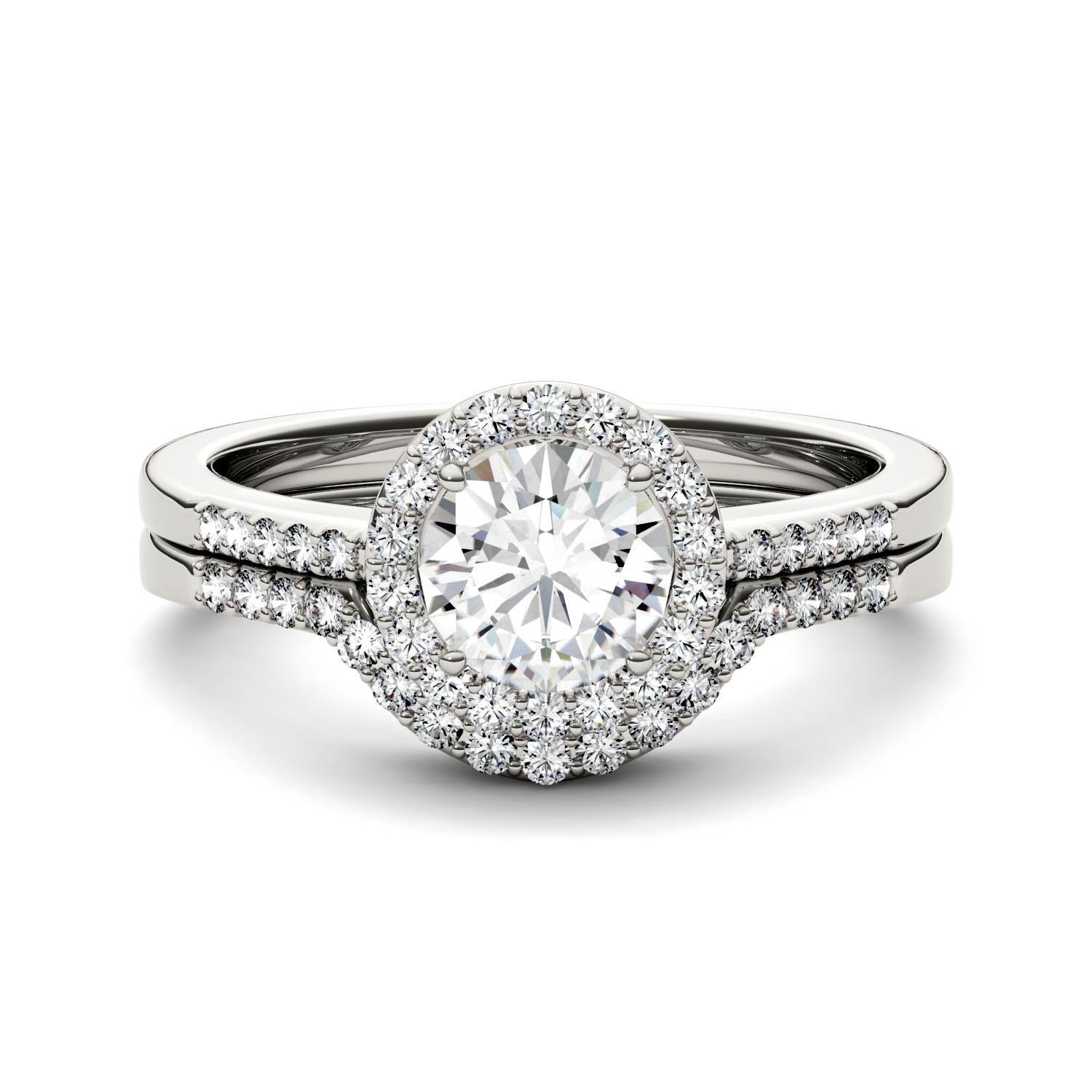 1.15 CTW DEW Round Moissanite Halo Ring