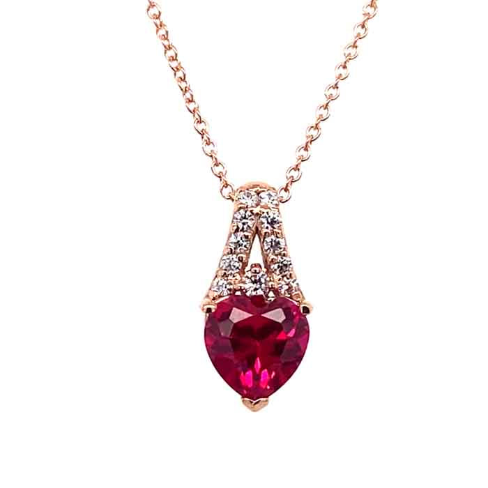 Lab Created Ruby Moissanite Rose Gold Heart Halo Pendant