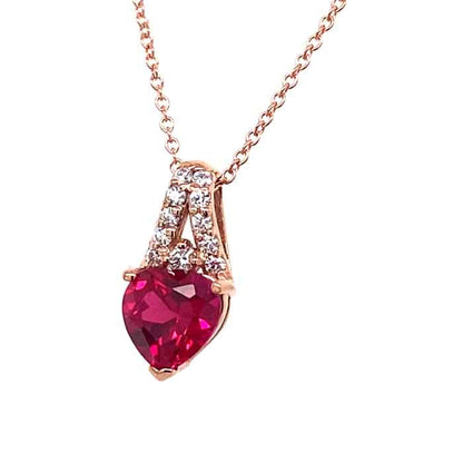 Lab Created Ruby Moissanite Rose Gold Heart Halo Pendant