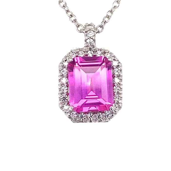 Pink Emerald Lab Sapphire & Moissanite Halo Pendant