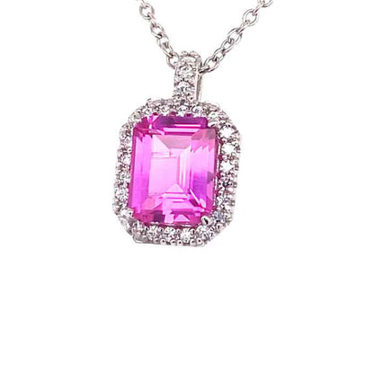 Pink Emerald Lab Sapphire & Moissanite Halo Pendant