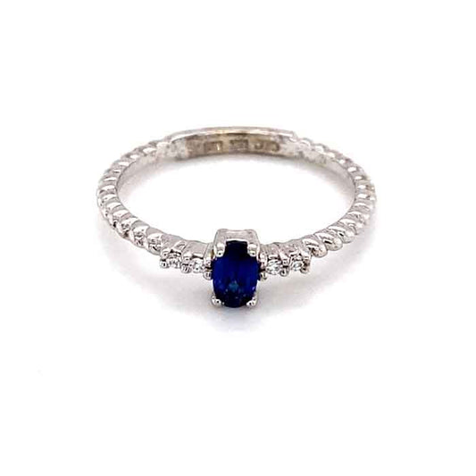 0.32 CTW Blue Oval Lab-Created Sapphire & Moissanite Ring