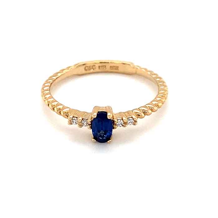 0.32 CTW Blue Oval Lab Created Sapphire & Moissanite 14K Yellow Gold Statement Ring